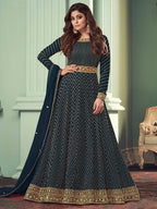 Myra Teal Real Georgette Embroidered Anarkali Suit | Grocsy