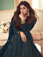 Myra Teal Real Georgette Embroidered Anarkali Suit | Grocsy