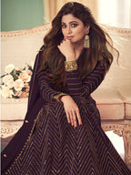 Myra Wine Real Georgette Embroidered Anarkali Suit | Grocsy