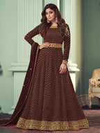 Myra Brown Real Georgette Embroidered Anarkali Suit | Grocsy