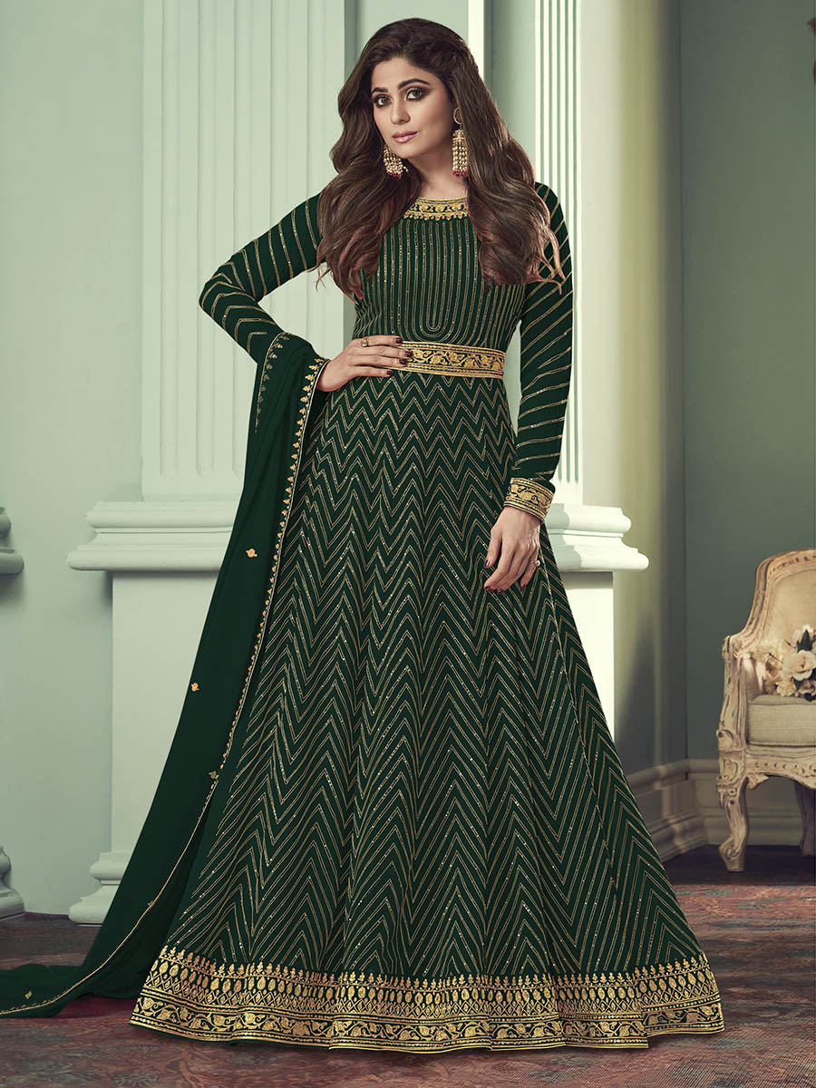 Myra Green Real Georgette Embroidered Anarkali Suit | Grocsy