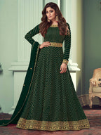 Myra Green Real Georgette Embroidered Anarkali Suit | Grocsy