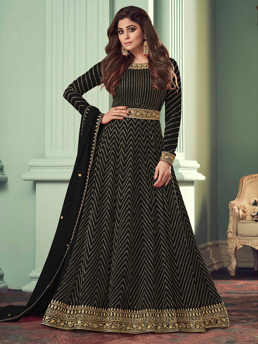 Myra Beautiful Black Real Georgette Embroidered Anarkali Suit | Grocsy