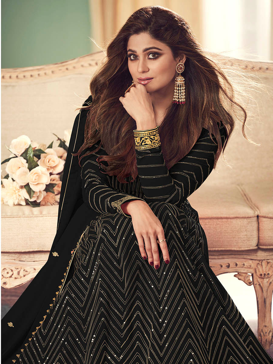 Myra Beautiful Black Real Georgette Embroidered Anarkali Suit | Grocsy