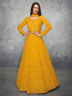 Myra Mustard Yellow Georgette Embroidered Anarkali Suit | Grocsy