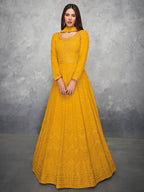 Myra Mustard Yellow Georgette Embroidered Anarkali Suit | Grocsy