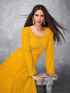 Myra Mustard Yellow Georgette Embroidered Anarkali Suit | Grocsy