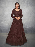 Myra Brown Georgette Embroidered Anarkali Suit | Grocsy