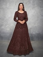 Myra Brown Georgette Embroidered Anarkali Suit | Grocsy