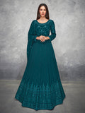 Myra Beautiful Teal Georgette Embroidered Anarkali Suit | Grocsy