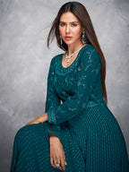 Myra Beautiful Teal Georgette Embroidered Anarkali Suit | Grocsy