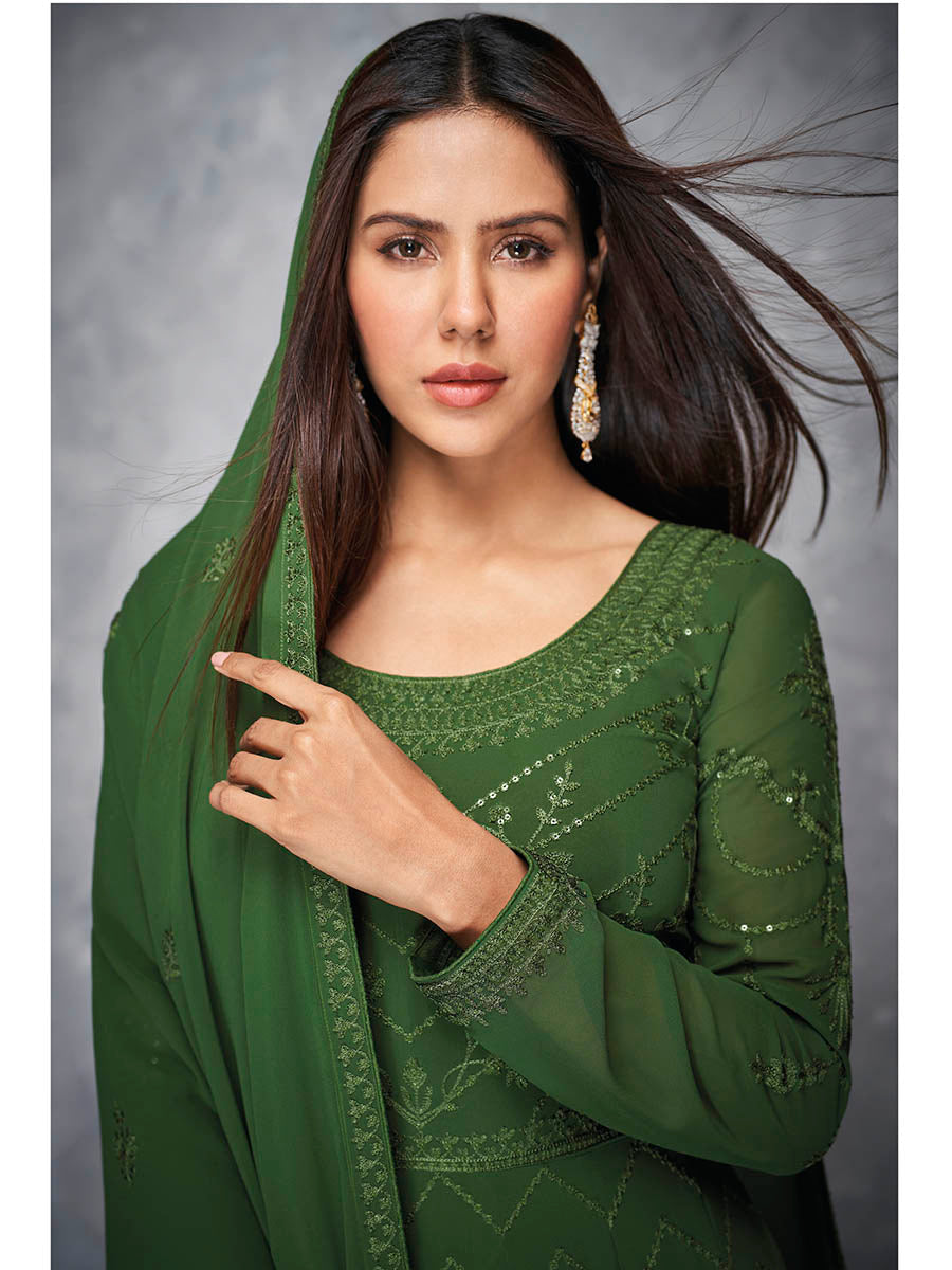 Myra Beautiful Green Georgette Embroidered Anarkali Suit | Grocsy