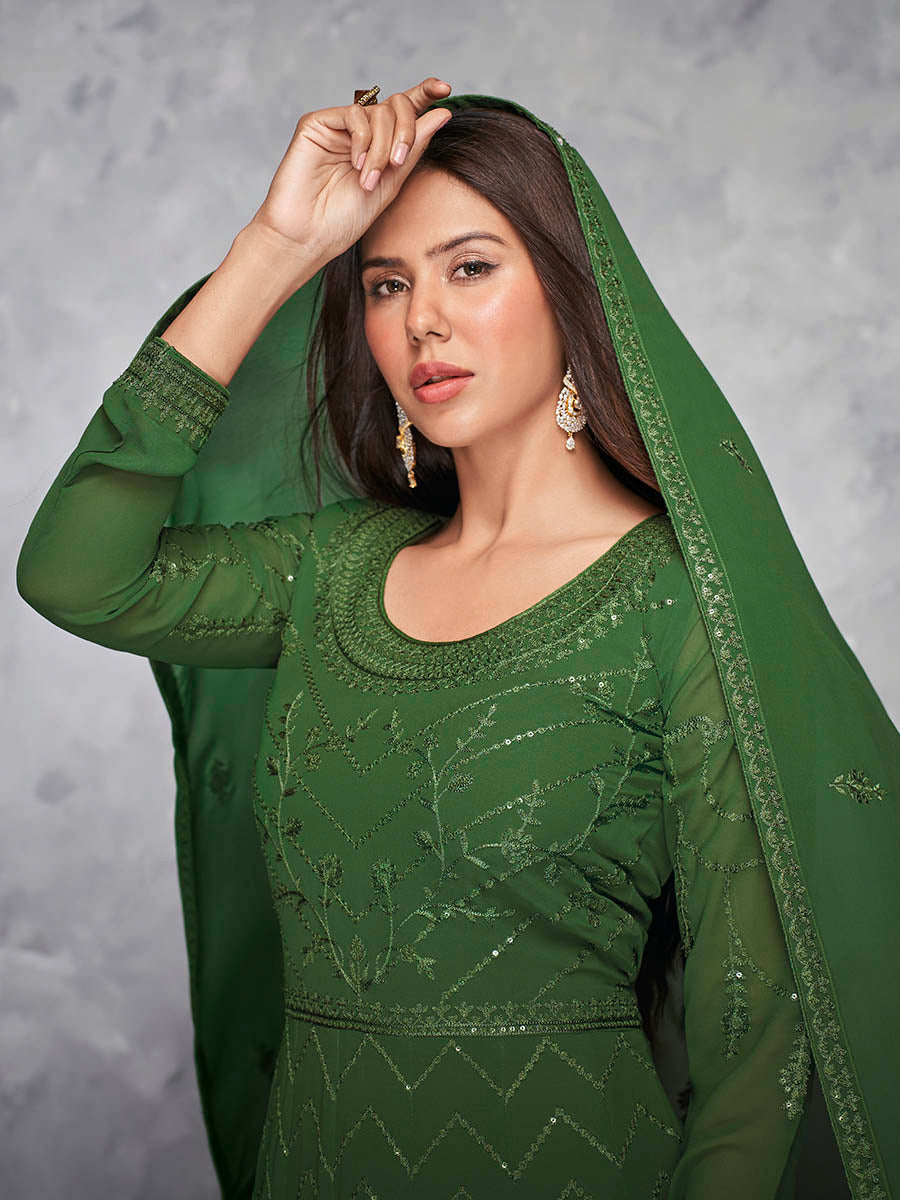 Myra Beautiful Green Georgette Embroidered Anarkali Suit | Grocsy