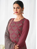 Myra Dusty Maroon and Dusty Grey Real Georgette Palazzo Style Suit | Grocsy