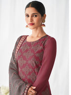 Myra Dusty Maroon and Dusty Grey Real Georgette Palazzo Style Suit | Grocsy