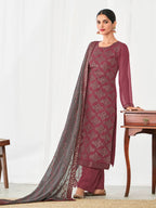 Myra Dusty Maroon and Dusty Grey Real Georgette Palazzo Style Suit | Grocsy
