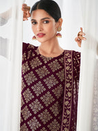 Myra Purple Real Georgette Palazzo Style Suit | Grocsy