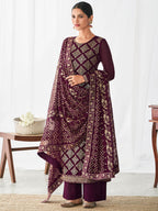 Myra Purple Real Georgette Palazzo Style Suit | Grocsy