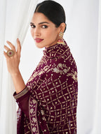 Myra Purple Real Georgette Palazzo Style Suit | Grocsy