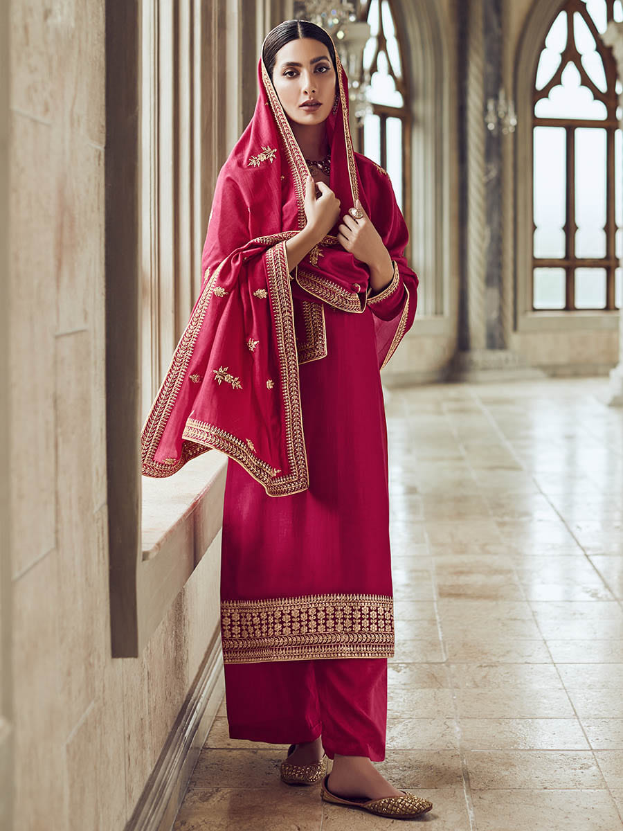 Myra Rani Premium Silk Embroidered Pant Style Suit | Grocsy