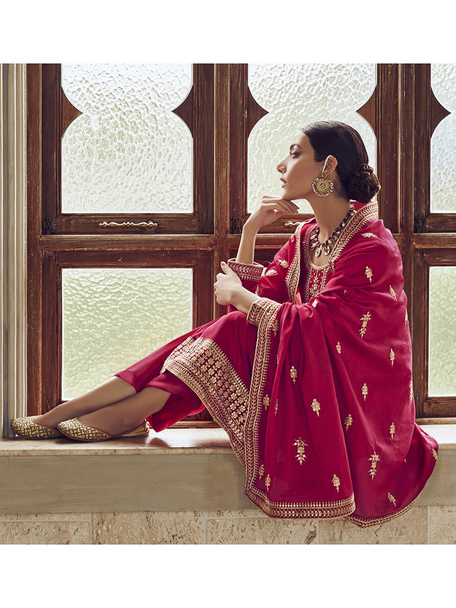 Myra Rani Premium Silk Embroidered Pant Style Suit | Grocsy