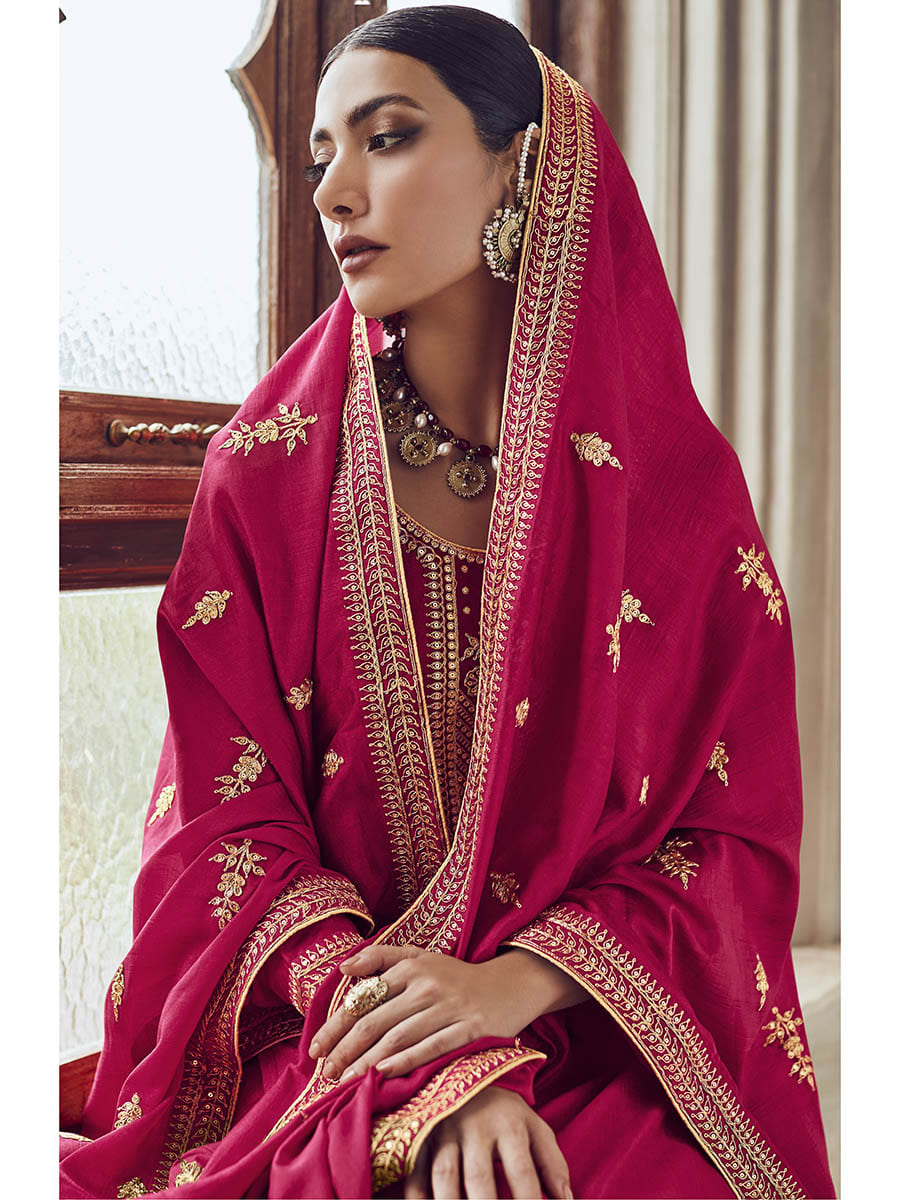 Myra Rani Premium Silk Embroidered Pant Style Suit | Grocsy