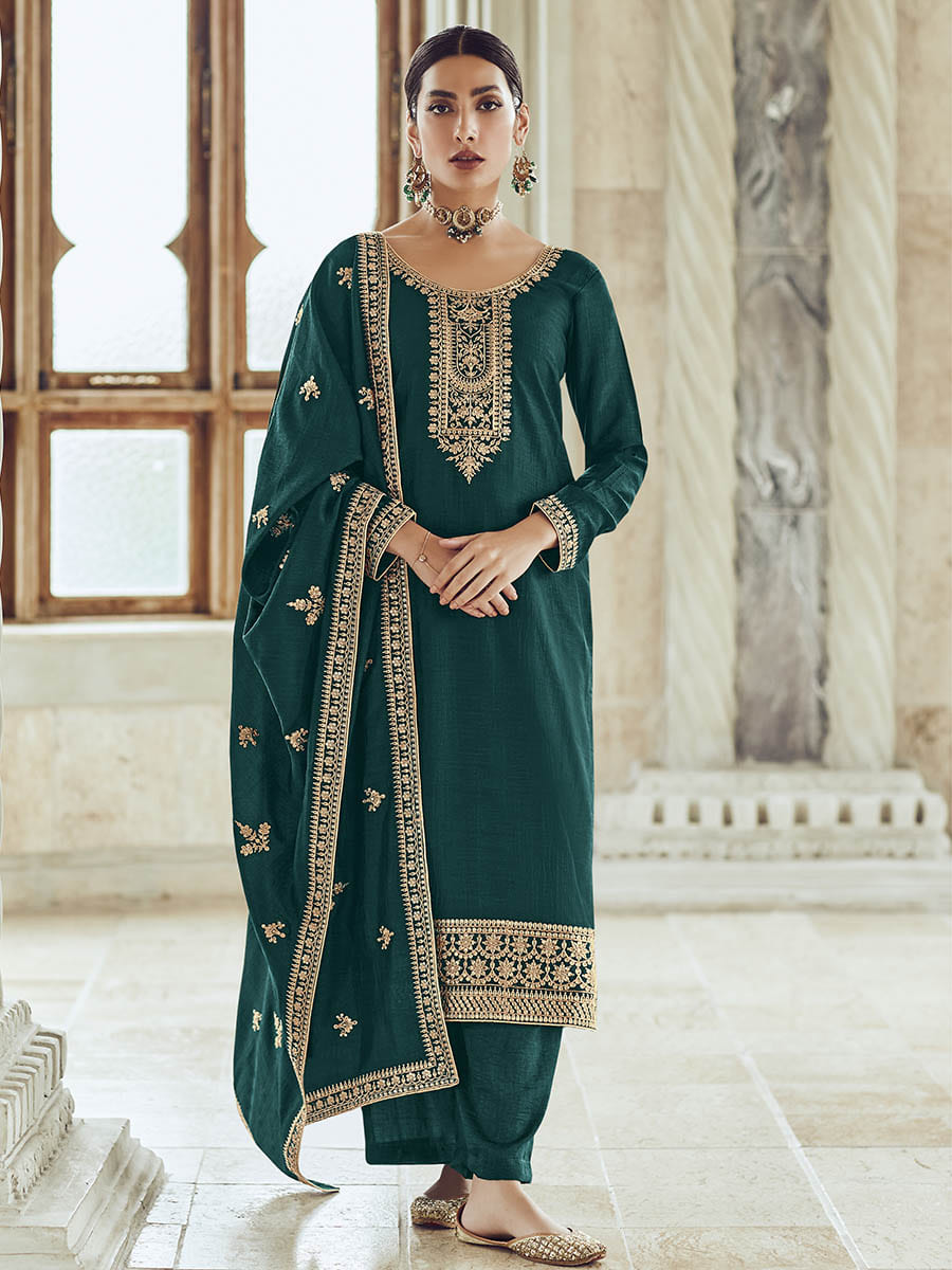 Myra Morepeach Premium Silk Embroidered Pant Style Suit | Grocsy
