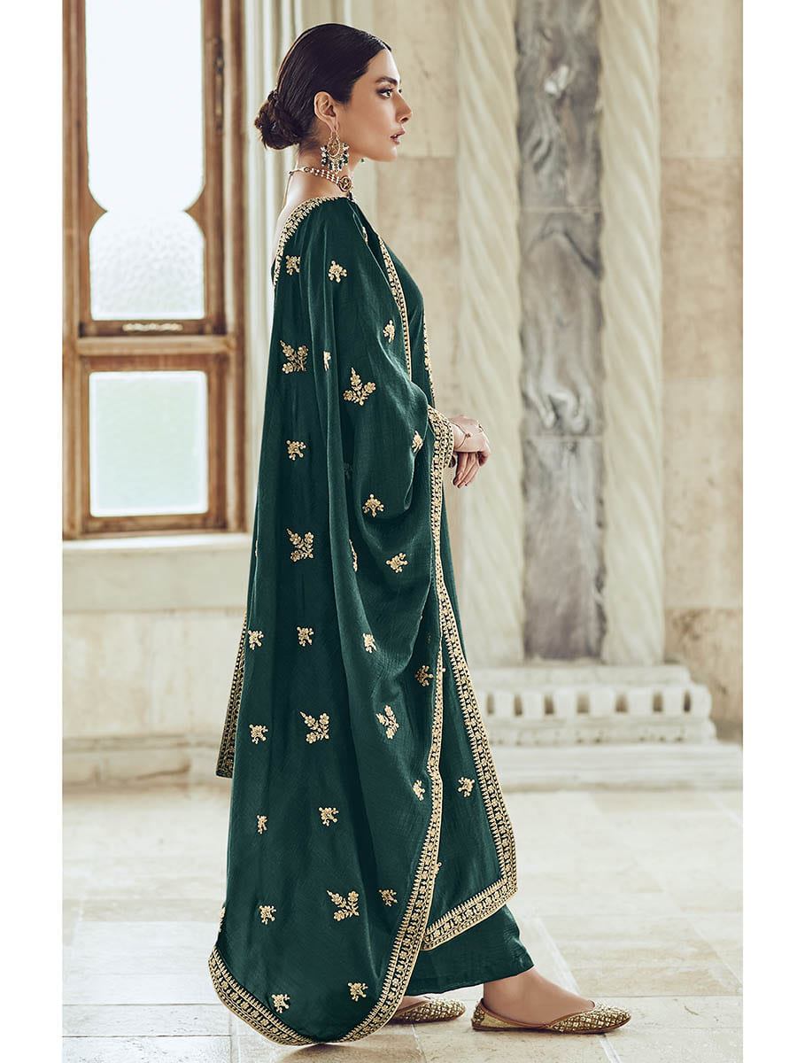 Myra Morepeach Premium Silk Embroidered Pant Style Suit | Grocsy