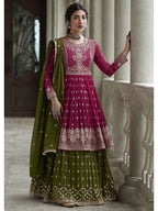Myra Mehendi and Rani Georgette Skirt Style Embroidered Suit | Grocsy