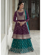 Myra Violet and Firozi Georgette Skirt Style Embroidered Suit | Grocsy