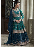 Myra Navy and Firozi Georgette Skirt Style Embroidered Suit | Grocsy