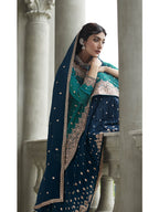 Myra Navy and Firozi Georgette Skirt Style Embroidered Suit | Grocsy