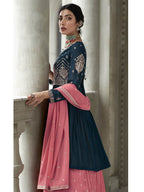 Myra Navy and Pink Georgette Skirt Style Embroidered Suit | Grocsy