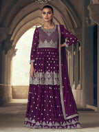 Myra Purple Real Georgette Gharara Style Embroidered Suit | Grocsy