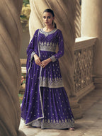 Myra Violet Real Georgette Gharara Style Embroidered Suit | Grocsy