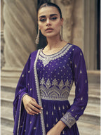 Myra Violet Real Georgette Gharara Style Embroidered Suit | Grocsy