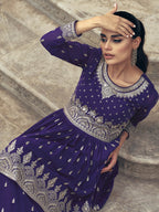 Myra Violet Real Georgette Gharara Style Embroidered Suit | Grocsy