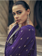 Myra Violet Real Georgette Gharara Style Embroidered Suit | Grocsy