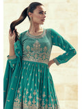 Myra Sea Green Real Georgette Gharara Style Embroidered Suit | Grocsy