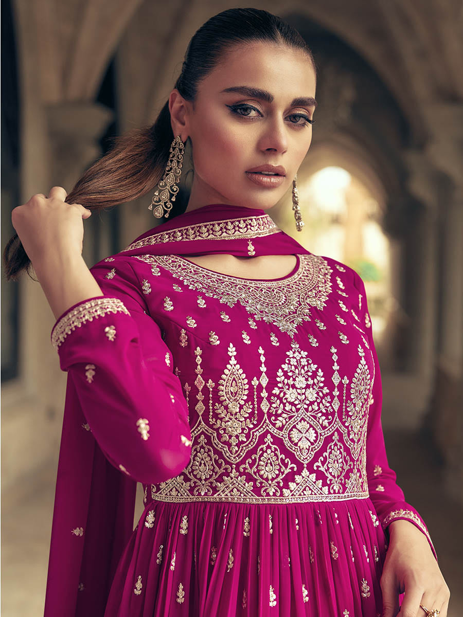 Myra Rani Real Georgette Gharara Style Embroidered Suit | Grocsy