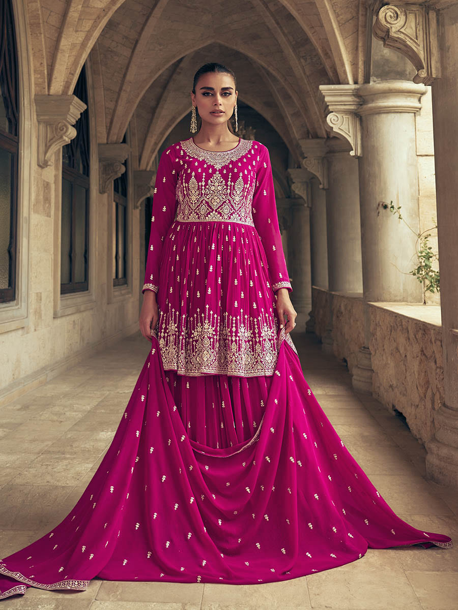 Myra Rani Real Georgette Gharara Style Embroidered Suit | Grocsy