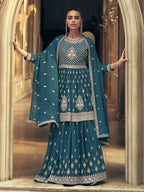Myra Firozi Real Georgette Gharara Style Embroidered Suit | Grocsy