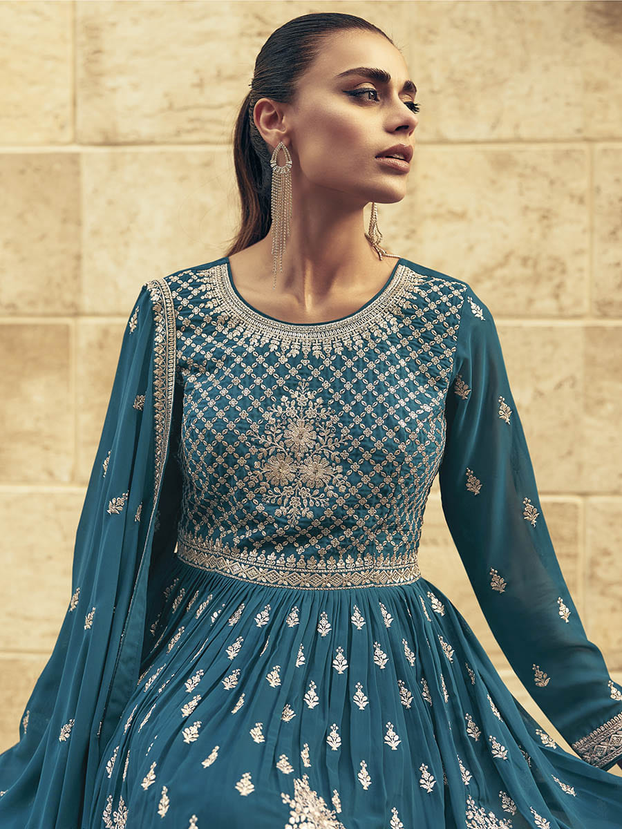 Myra Firozi Real Georgette Gharara Style Embroidered Suit | Grocsy
