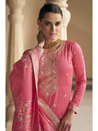Myra Coral Premium Silk Embroidered Pant Style Suit | Grocsy