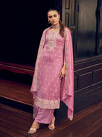 Myra Dusty Pink Premium Silk Embroidered Suit | Grocsy