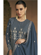 Myra Grey Georgette Embroidered Designer Suit | Grocsy