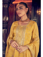 Myra Mustard Yellow Premium Silk Embroidered Suit | Grocsy