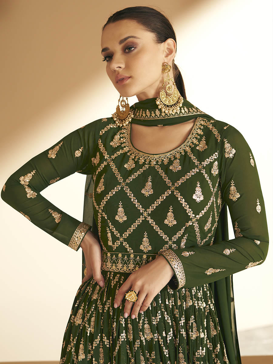 Myra Mehendi Georgette Embroidered Designer Suit | Grocsy
