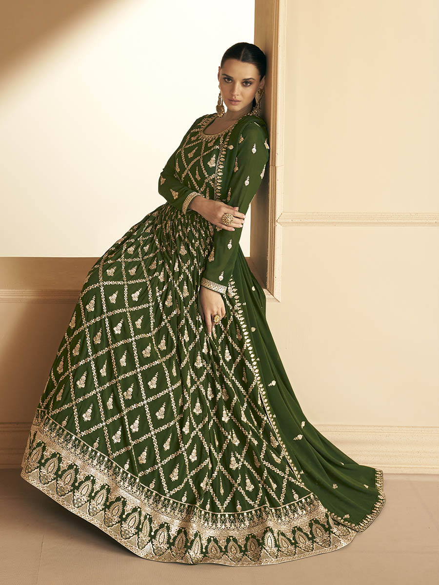 Myra Mehendi Georgette Embroidered Designer Suit | Grocsy