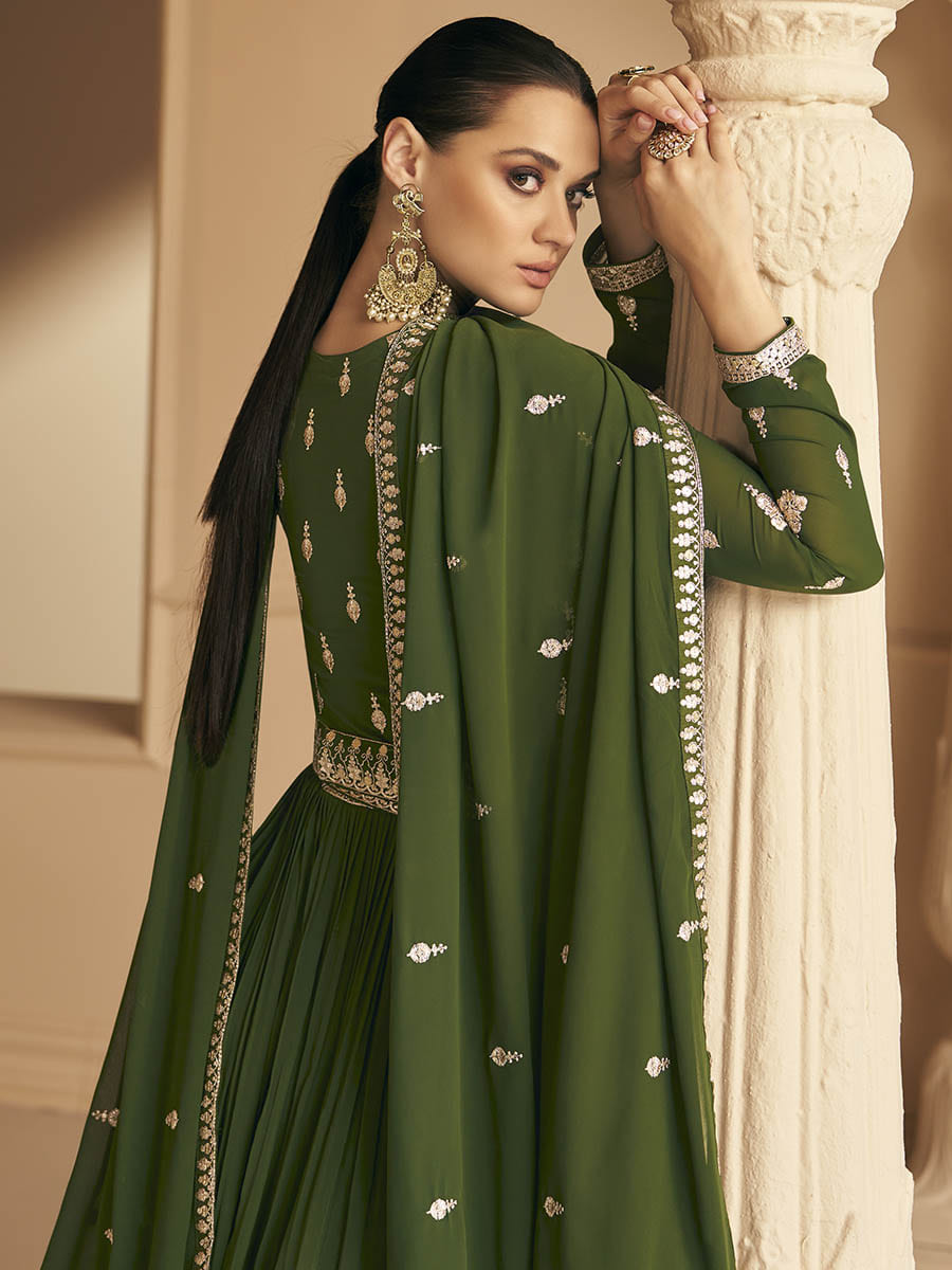 Myra Mehendi Georgette Embroidered Designer Suit | Grocsy